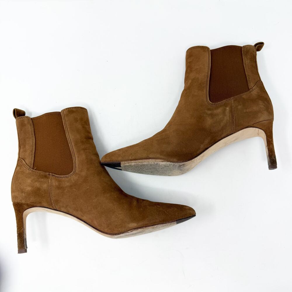 Veronica Beard Tan Suede Pointy Toe Stiletto Booties Women's Size 7 EUC Pull On - Picture 5 of 8